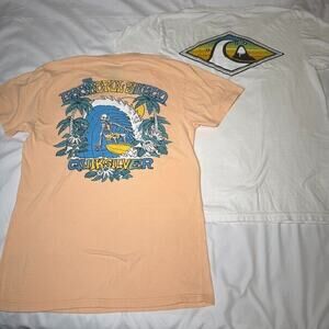 Quiksilver Men Small Graphic Logo Tee Orange White Lot of 2